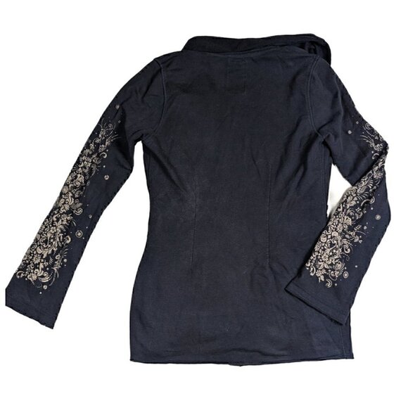 Lucky Brand Wrap Kimono Jingo Sleeve Design Black Pockets Size Medium - Picture 2 of 10